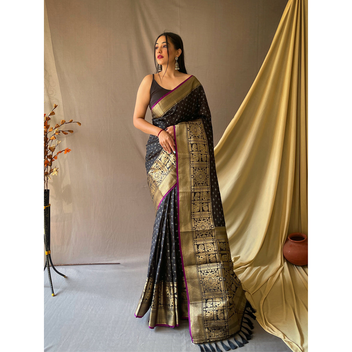 Suhasini Black Soft Silk Handwork Saree