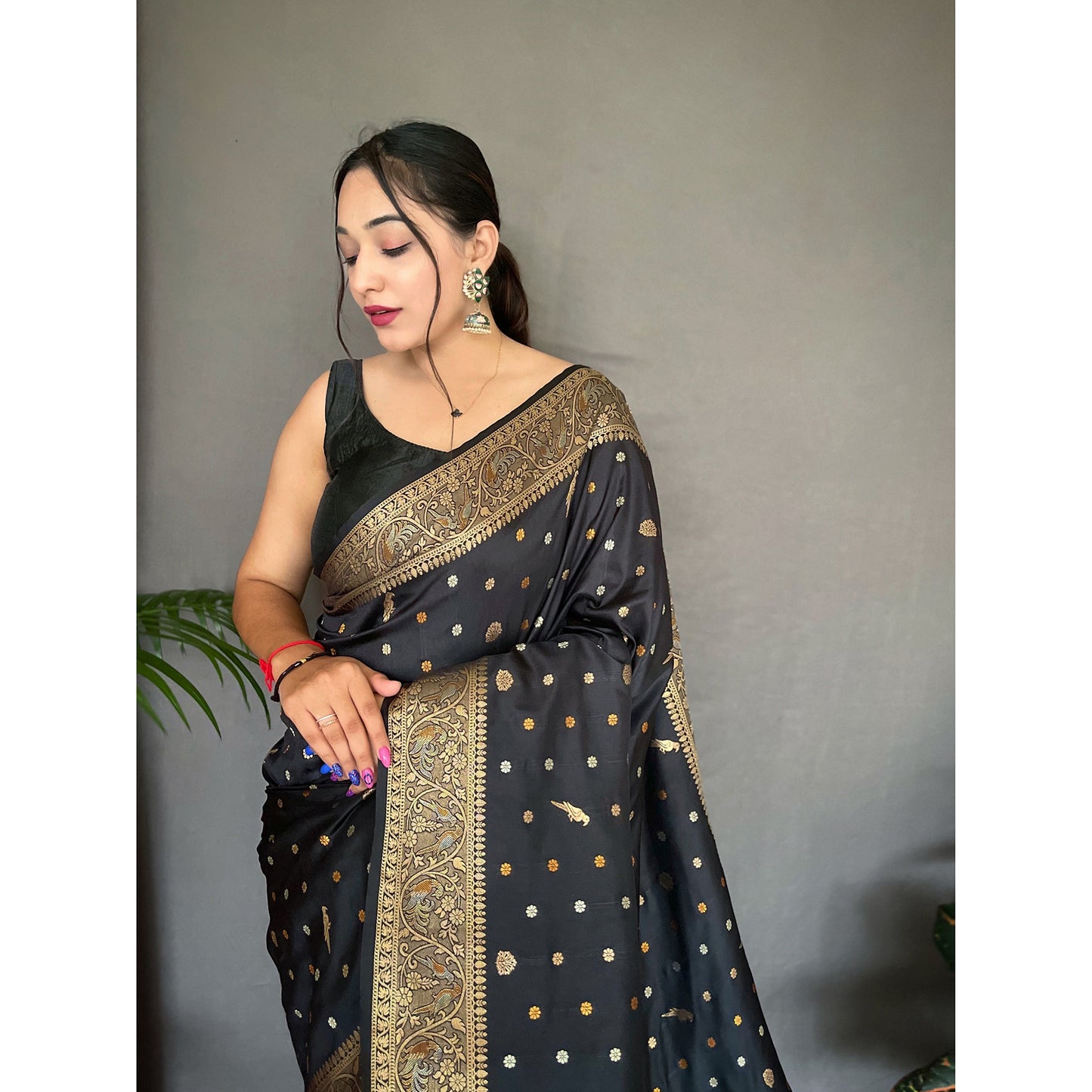 Udaan Black Soft Silk Handwork Saree