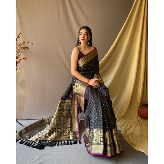 Suhasini Black Soft Silk Handwork Saree