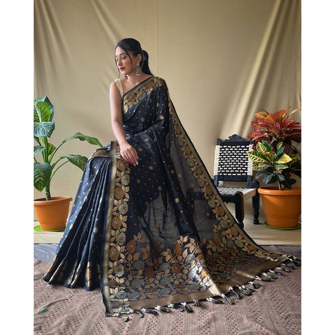 Suhani Black Soft Silk Handwork Saree