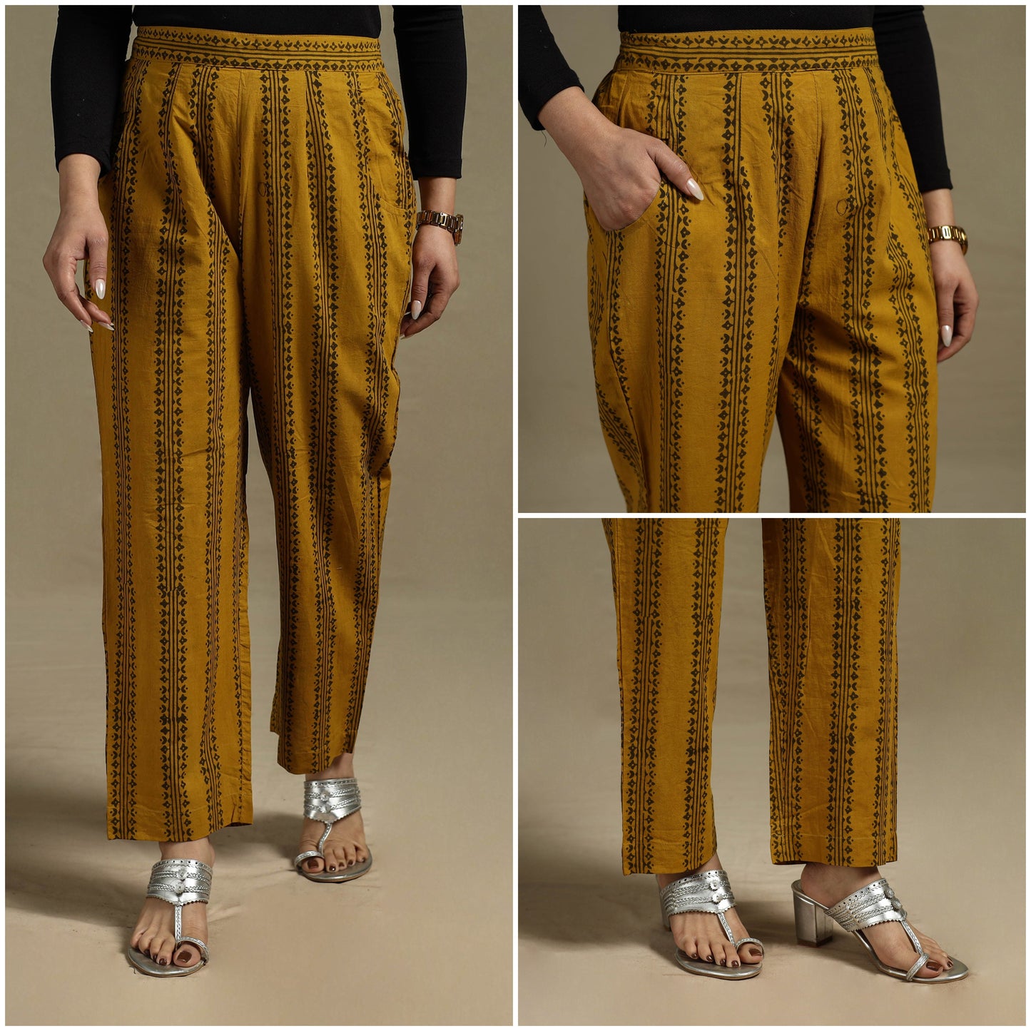 Block print cotton elasticated ajrakh palazzo 06 - s