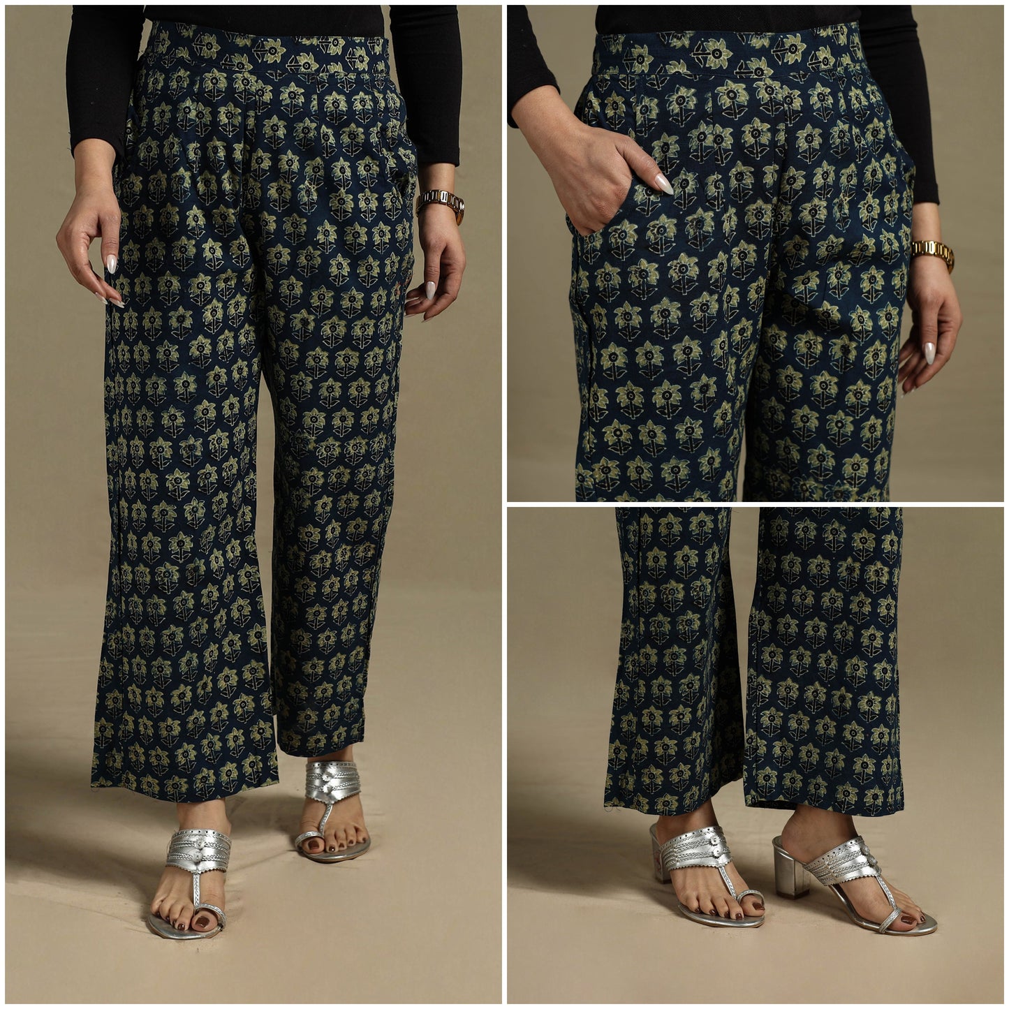 Block print cotton elasticated ajrakh palazzo 08 - s