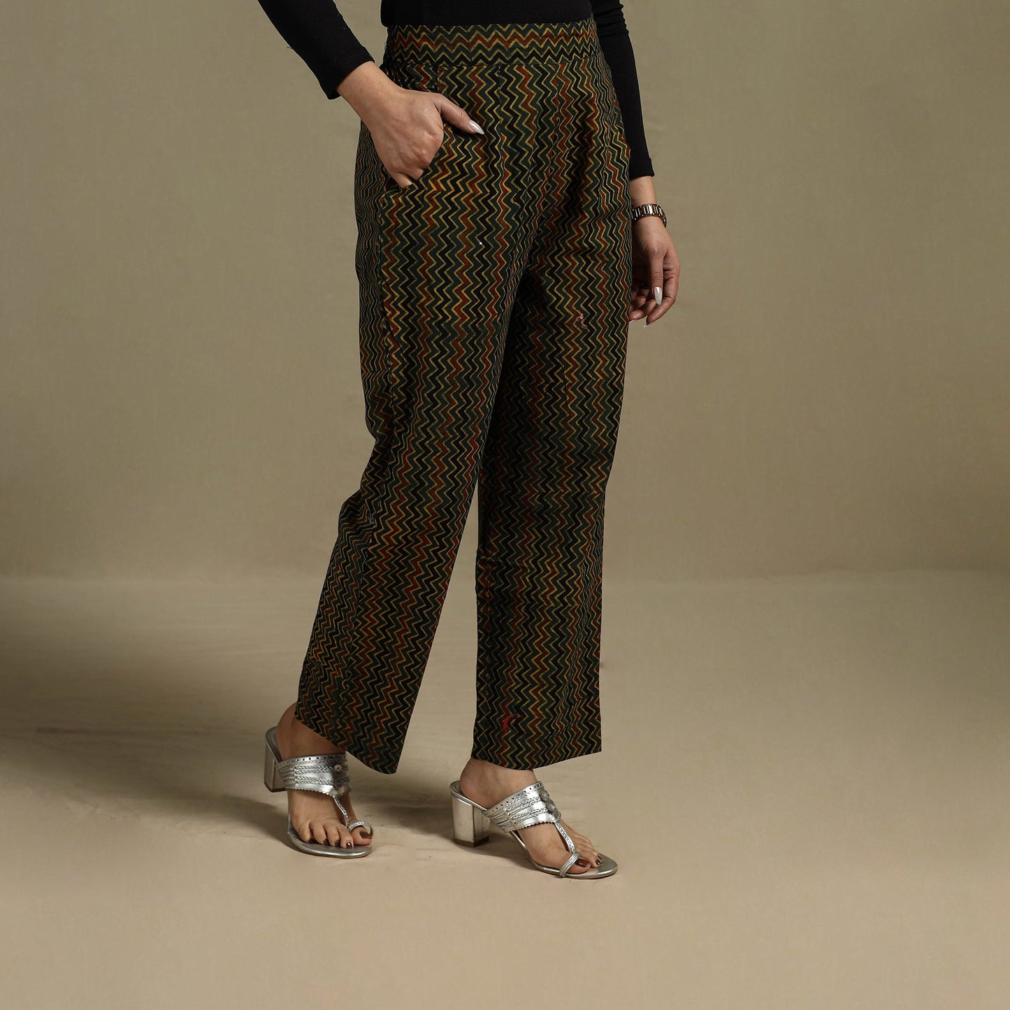 Block print cotton elasticated ajrakh palazzo 17 - s