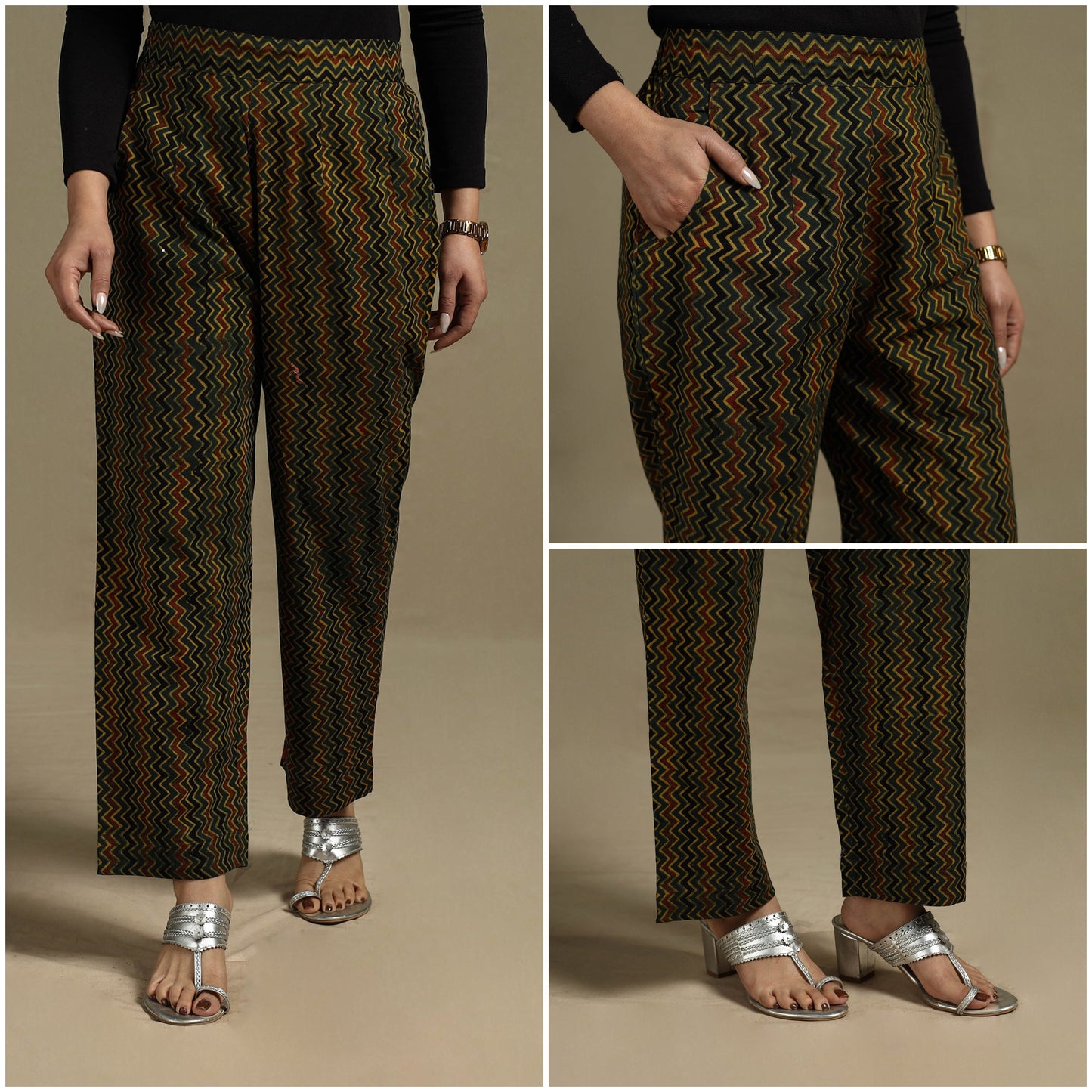 Block print cotton elasticated ajrakh palazzo 17 - s