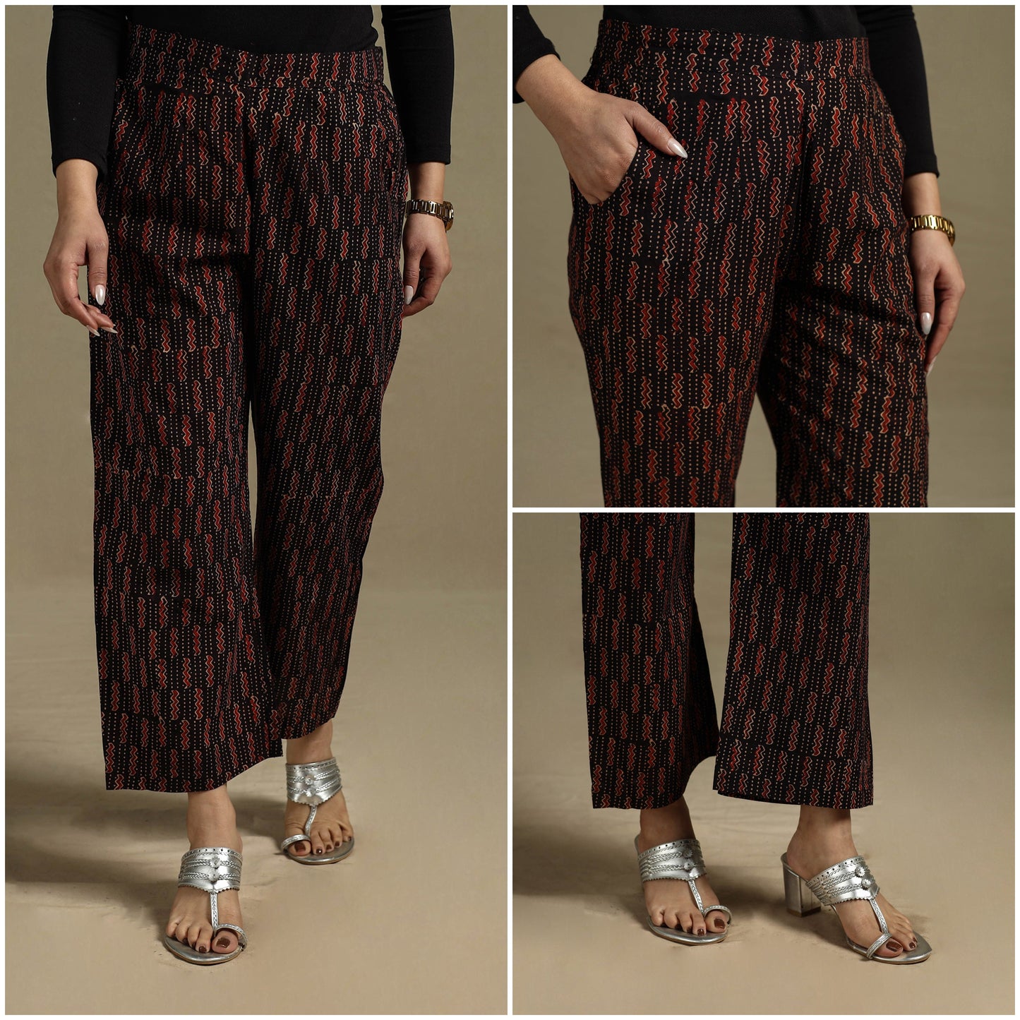 Block print cotton elasticated ajrakh palazzo 24 - s