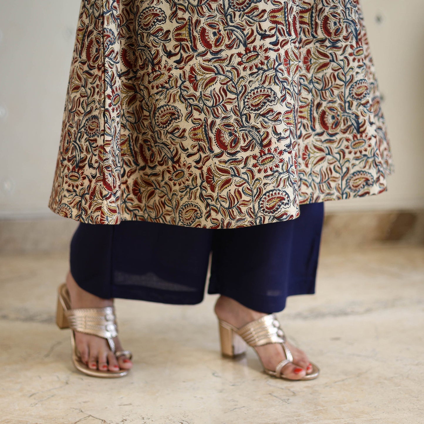 Block Print Cotton Pedana Kalamkari Kurta Set (Set of 3)