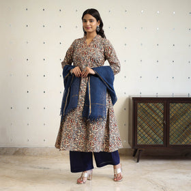 Block Print Cotton Pedana Kalamkari Kurta Set (Set of 3)