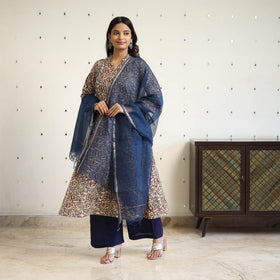 Block Print Cotton Pedana Kalamkari Kurta Set (Set of 3)