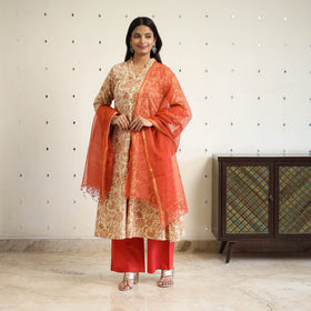 Block Print Cotton Pedana Kalamkari Kurta Set (Set of 3)