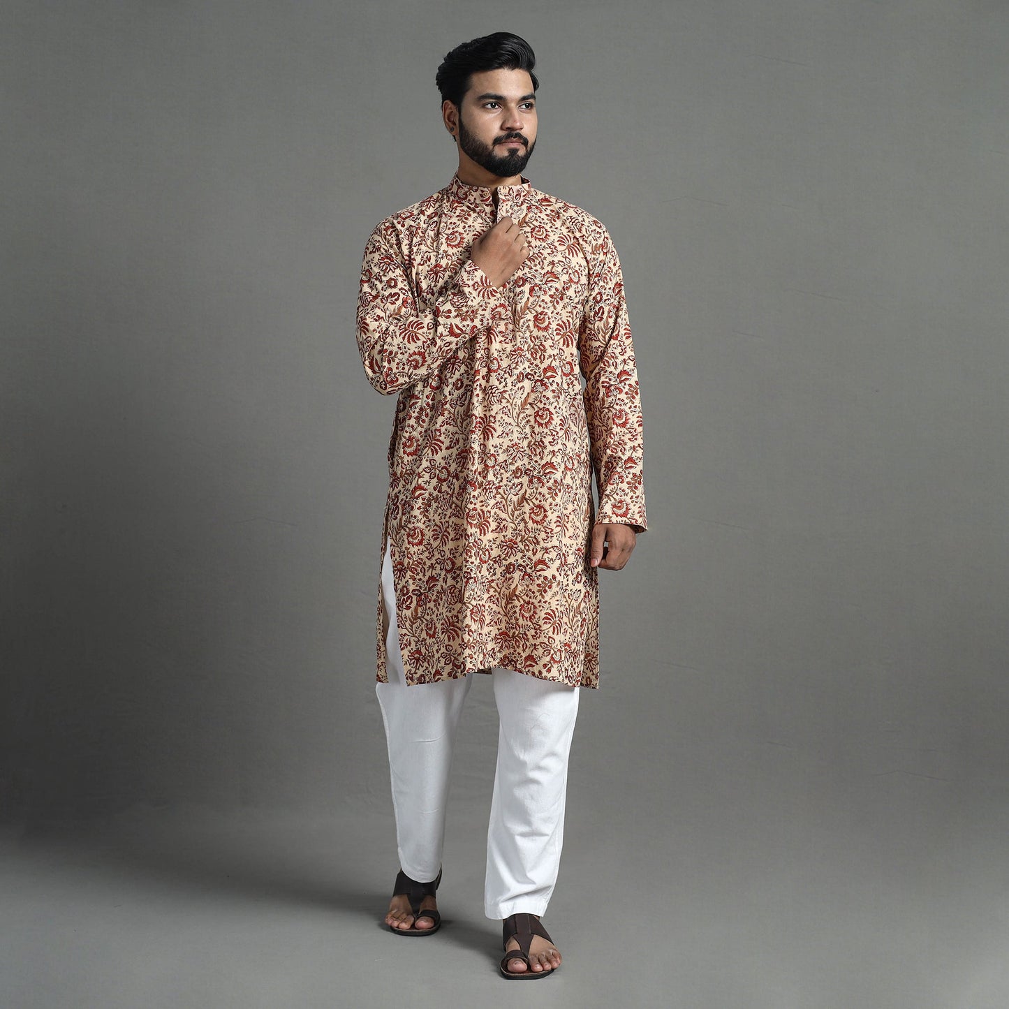 Block print cotton sanganeri kurta for men (long) 18