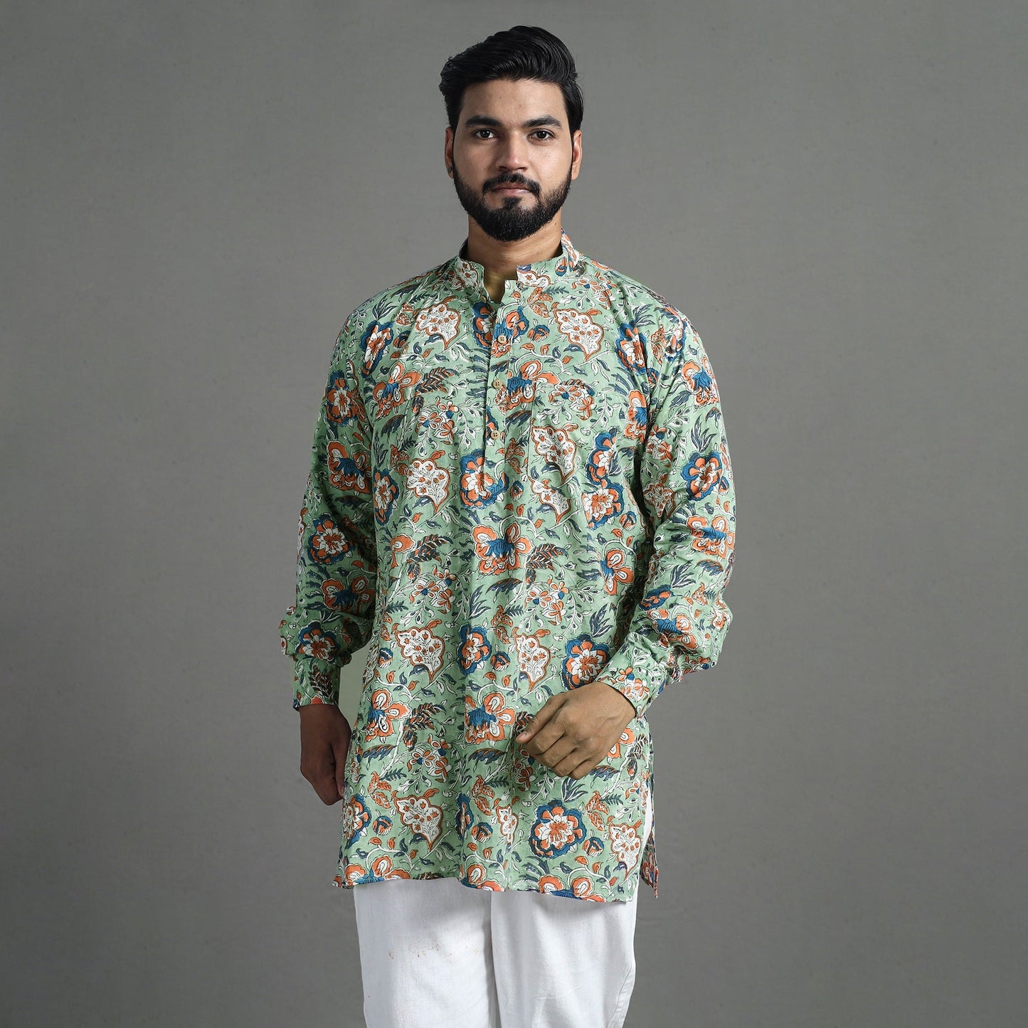 Cotton sanganeri kurta for men (short) 03 - handcrafted
