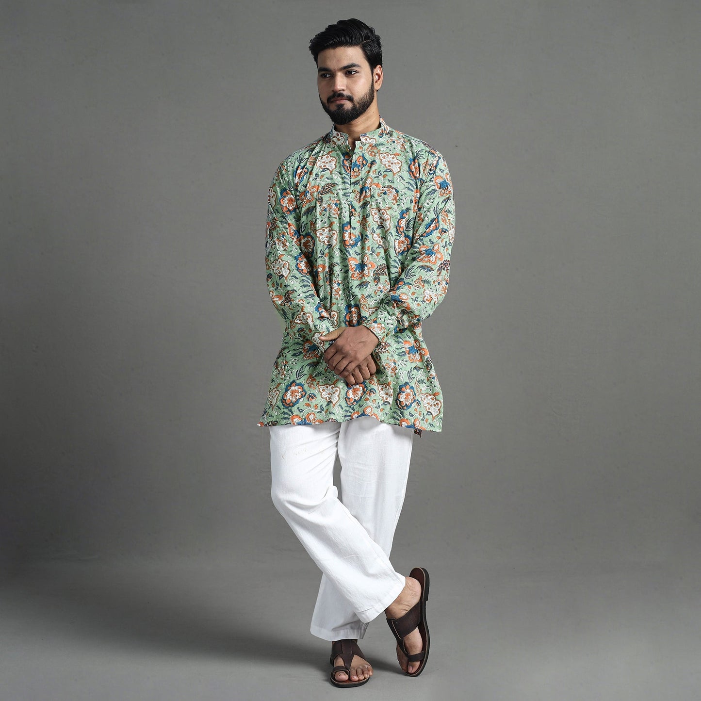 Cotton sanganeri kurta for men (short) 03 - handcrafted