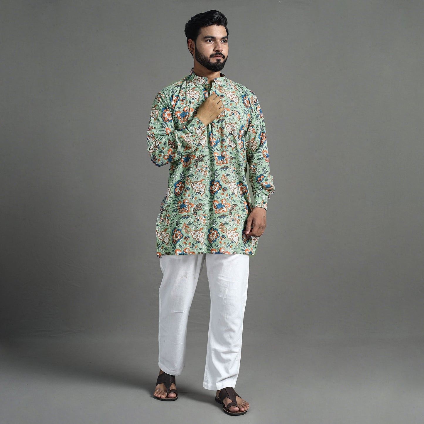 Cotton sanganeri kurta for men (short) 03 - handcrafted