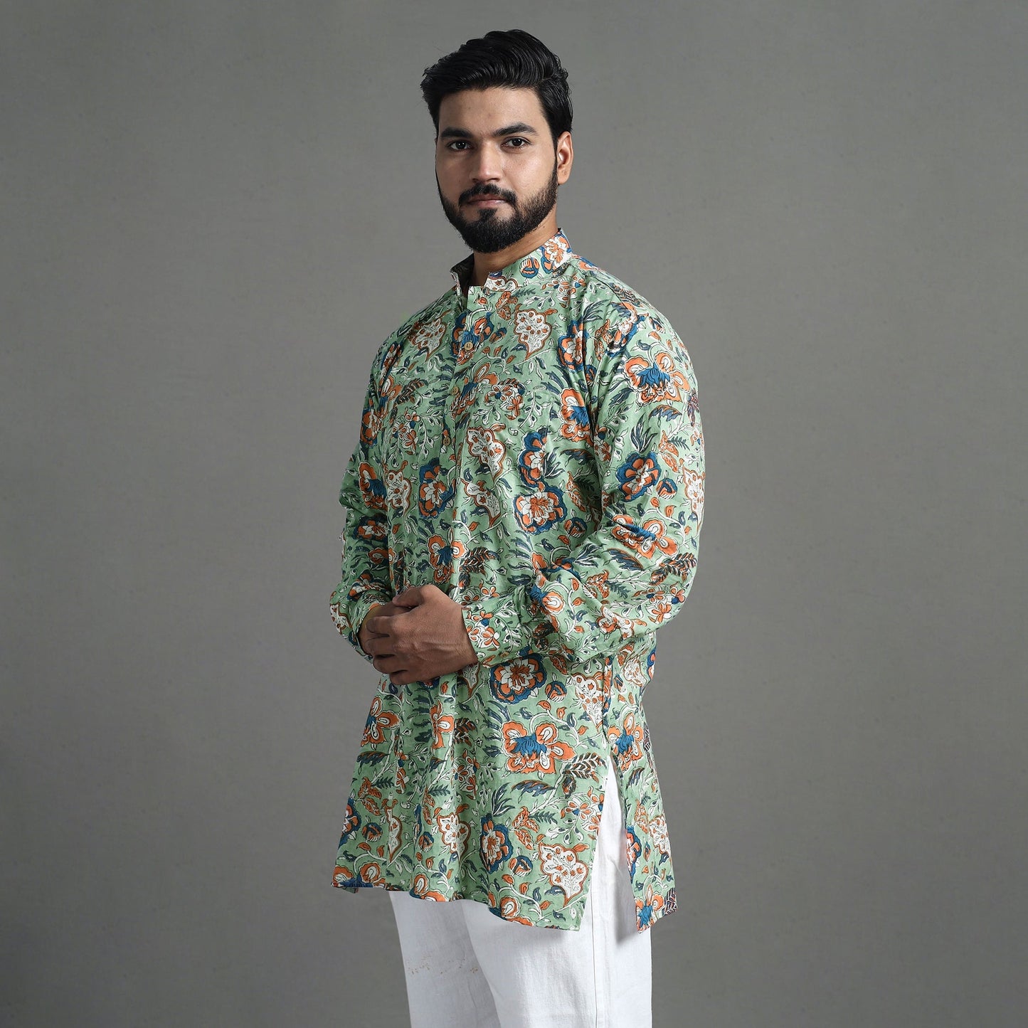 Cotton sanganeri kurta for men (short) 03 - handcrafted