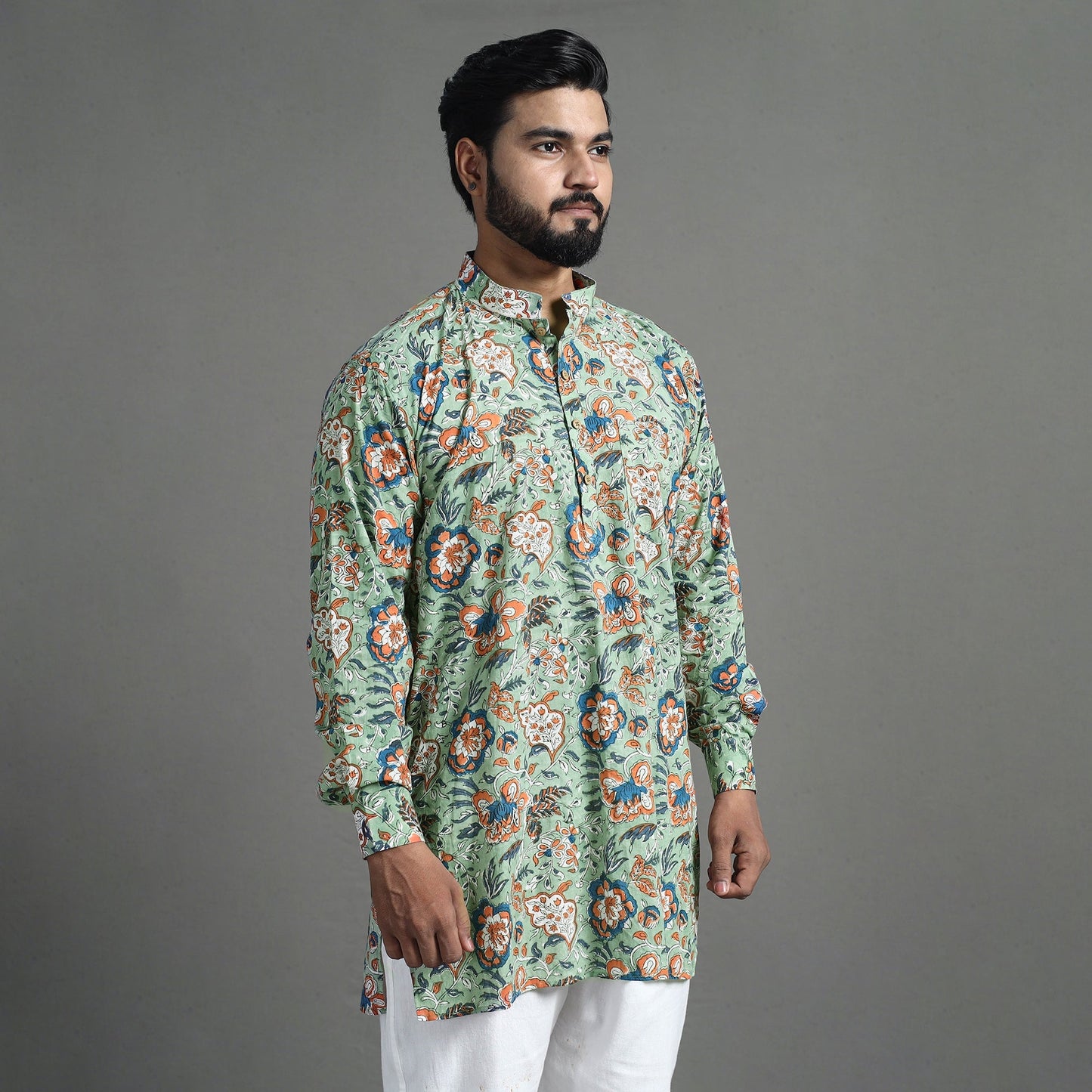 Cotton sanganeri kurta for men (short) 03 - handcrafted