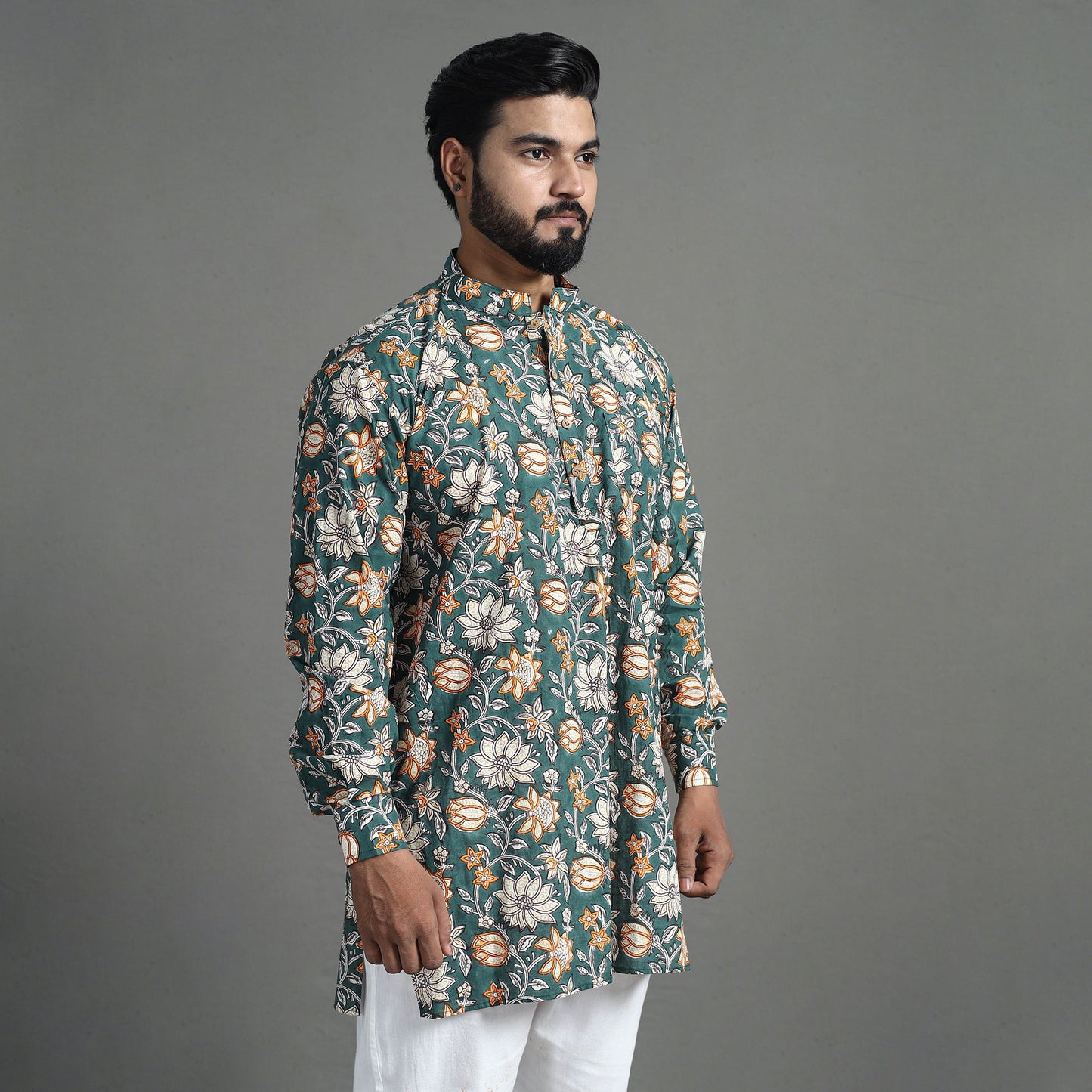 Block print cotton sanganeri kurta for men (short) 04