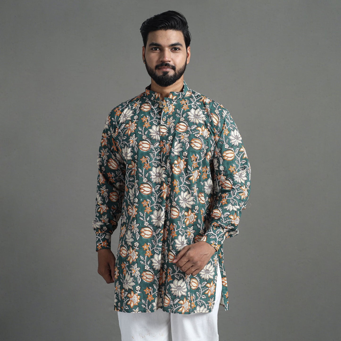 Block print cotton sanganeri kurta for men (short) 04