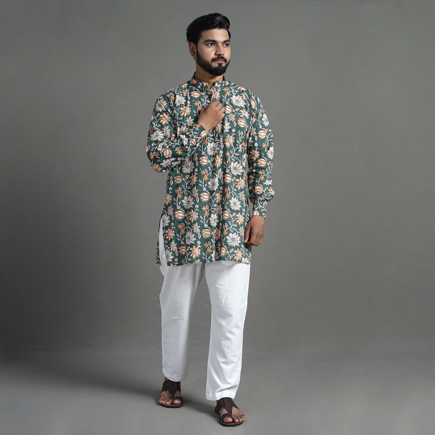 Block print cotton sanganeri kurta for men (short) 04