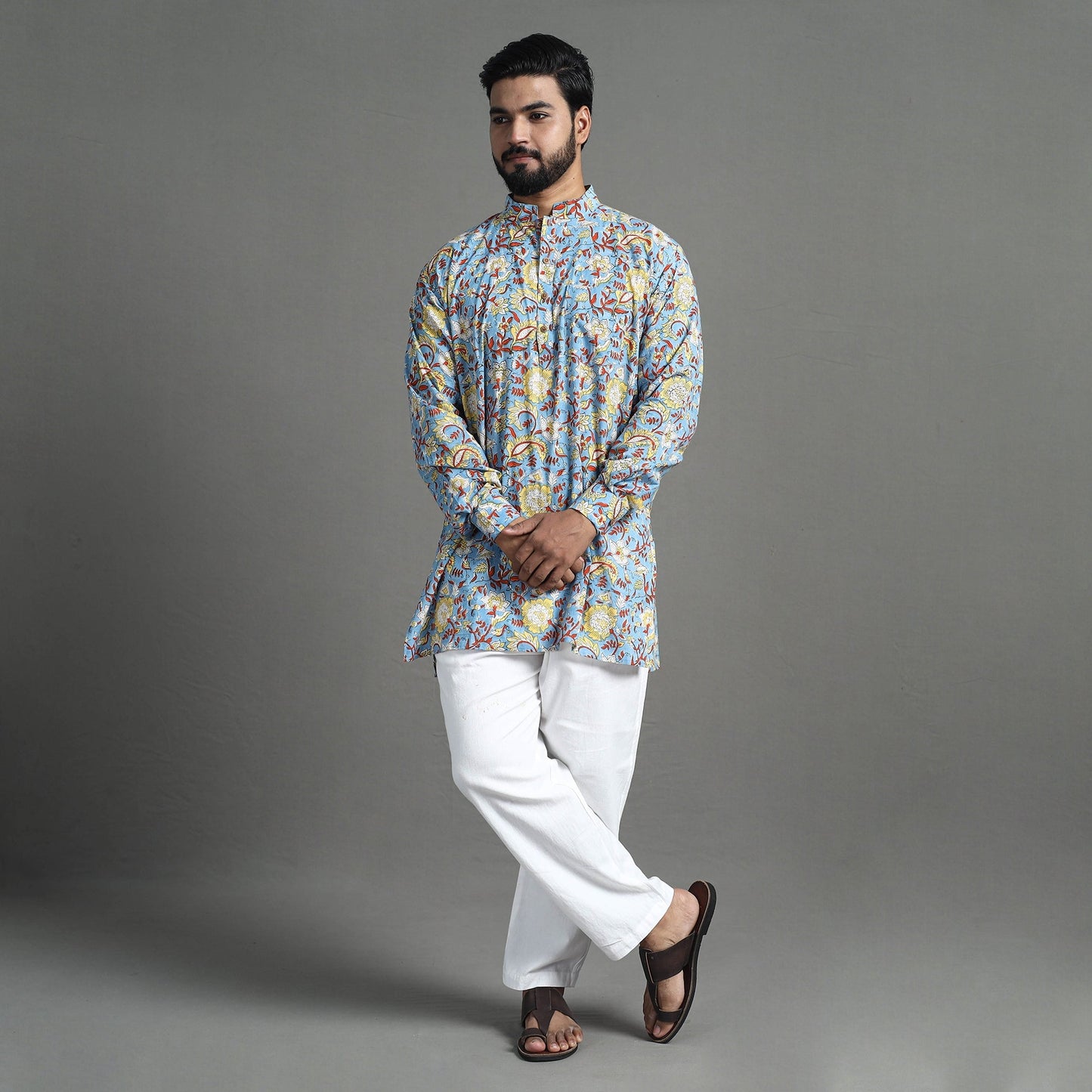 Cotton sanganeri kurta for men (short) 16 - handcrafted