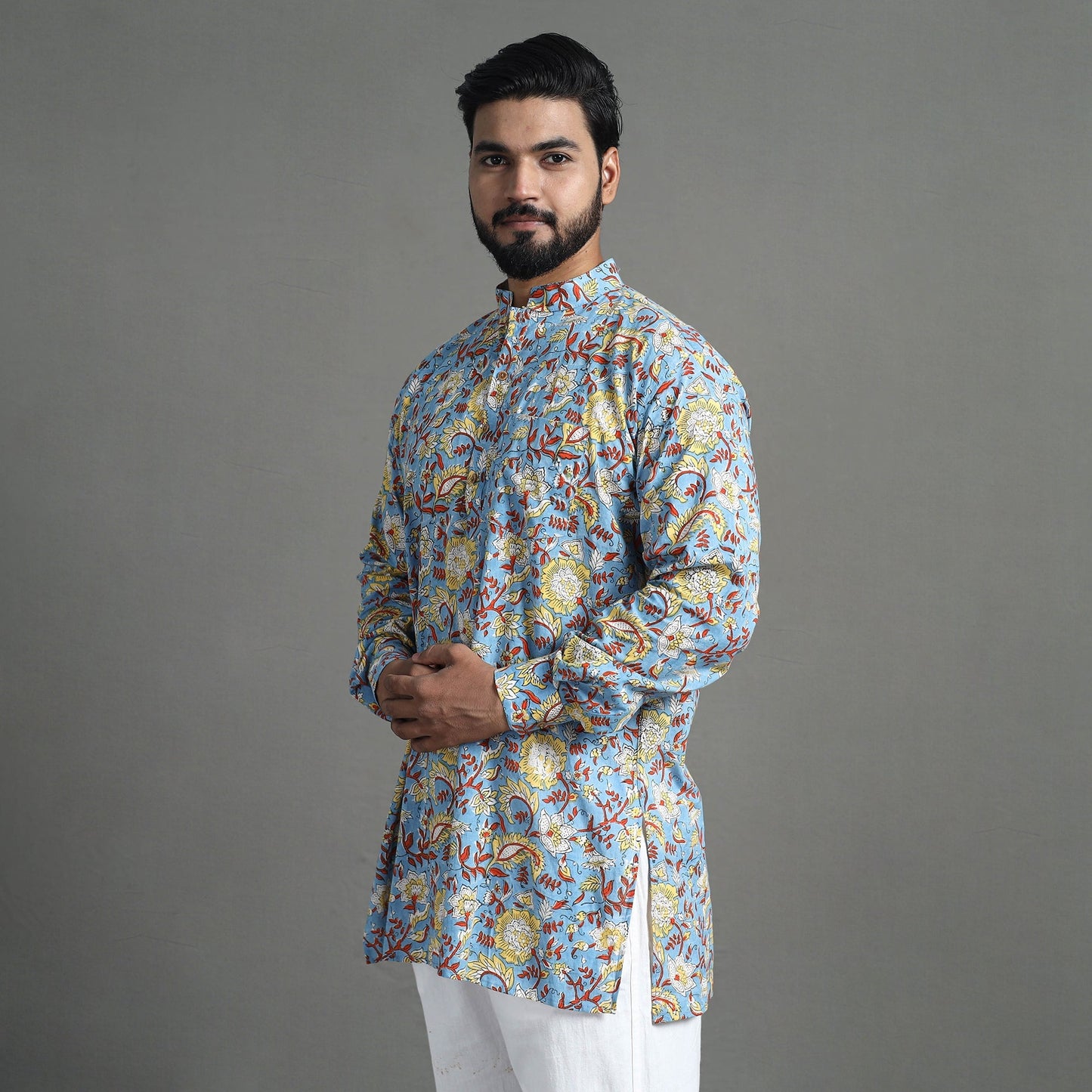Cotton sanganeri kurta for men (short) 16 - handcrafted