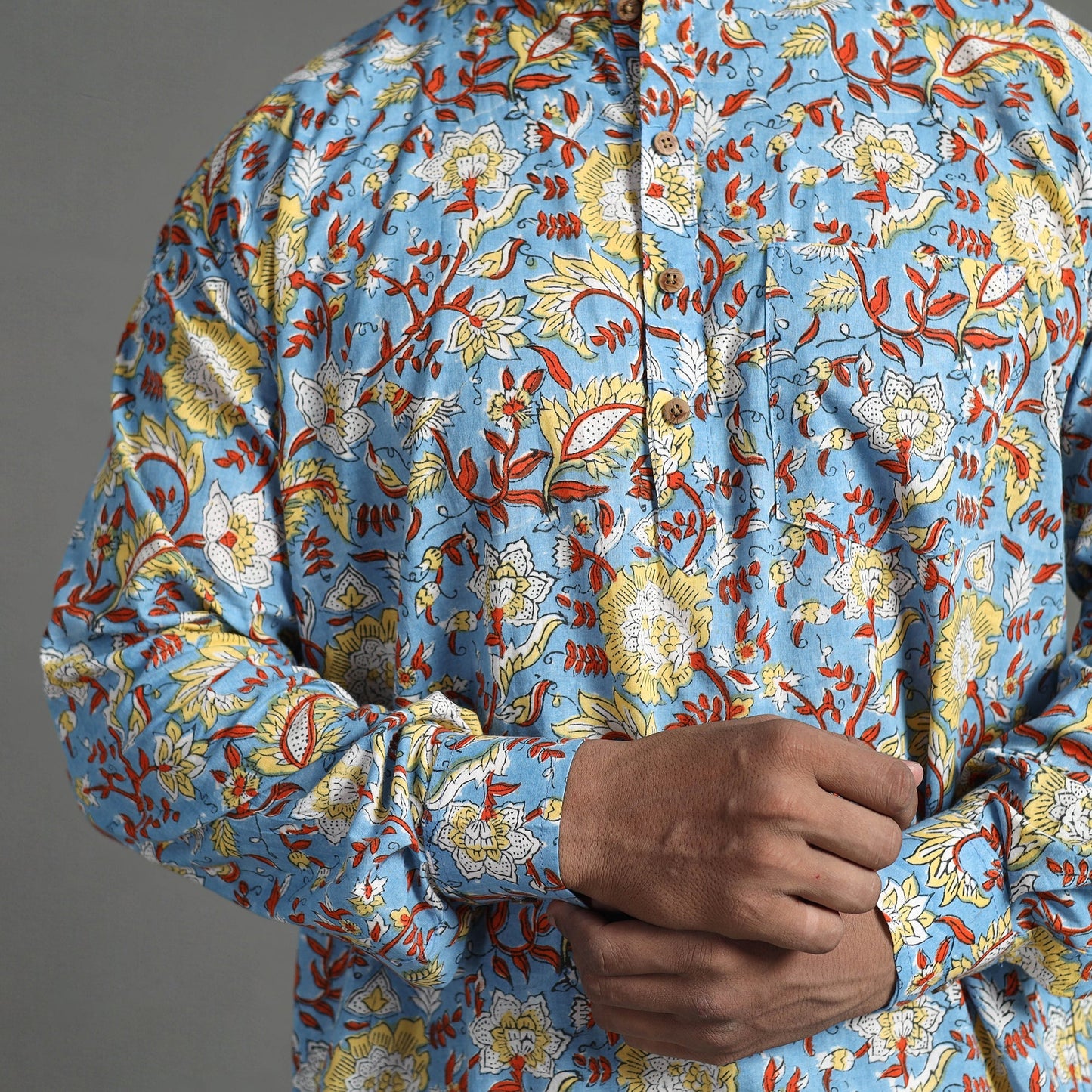 Cotton sanganeri kurta for men (short) 16 - handcrafted
