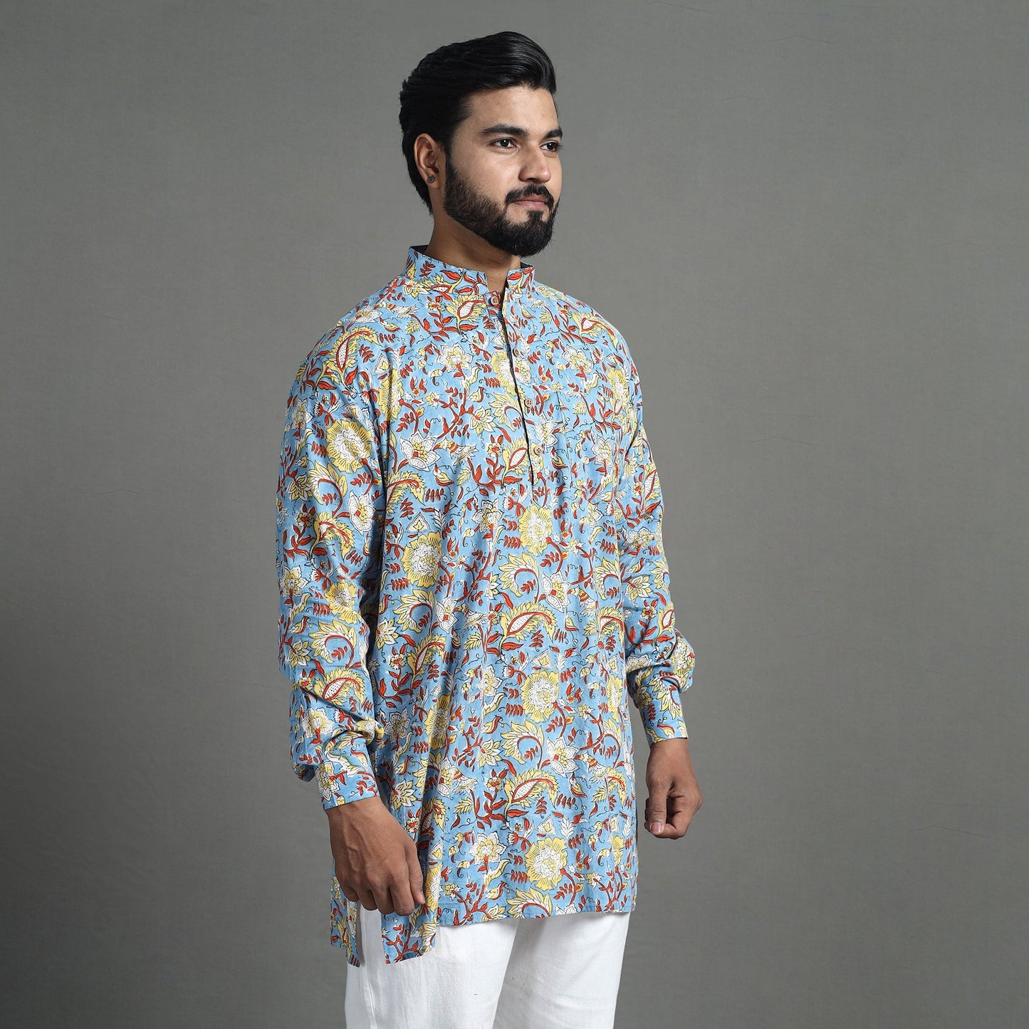 Cotton sanganeri kurta for men (short) 16 - handcrafted