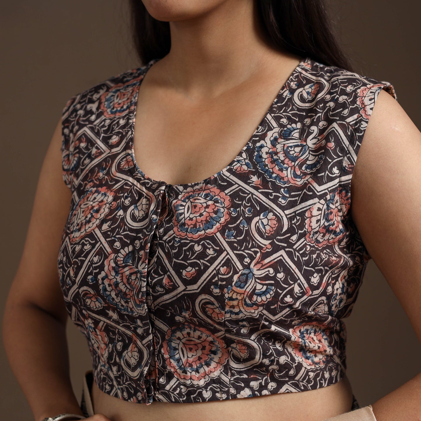 Buy Block Print Cotton Stitched Kalamkari Blouse