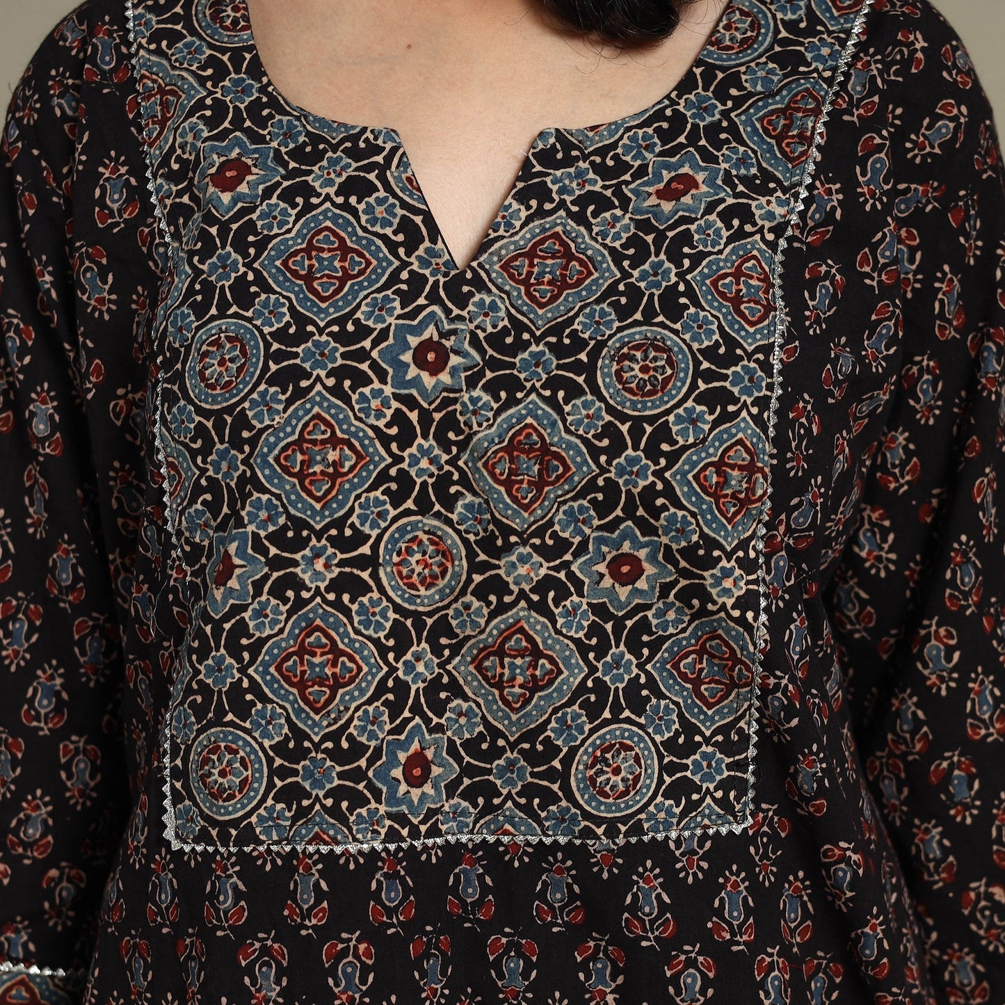 Natural dyed cotton straight kurta 06 - l - handcrafted