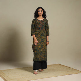 Natural dyed cotton straight kurta 10 - s - handcrafted