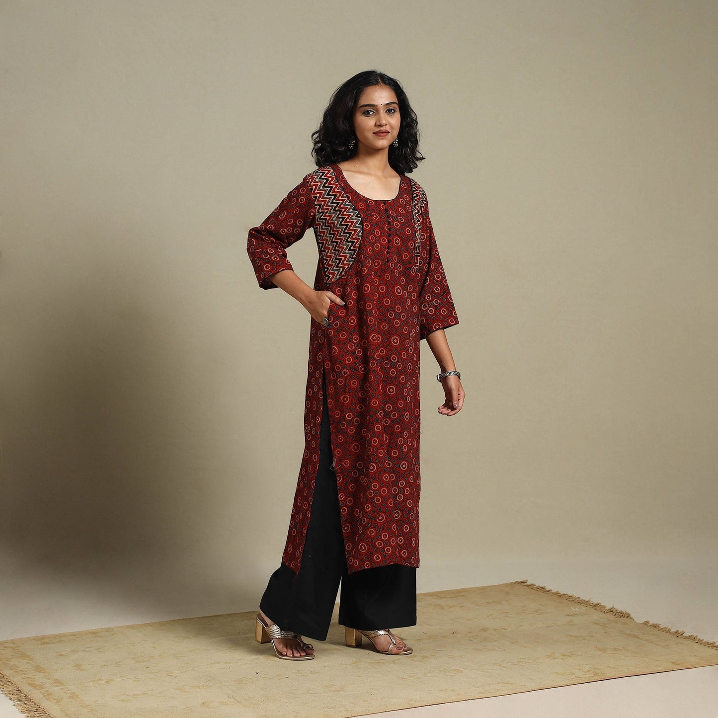 Natural dyed cotton straight kurta 12 - s - handcrafted