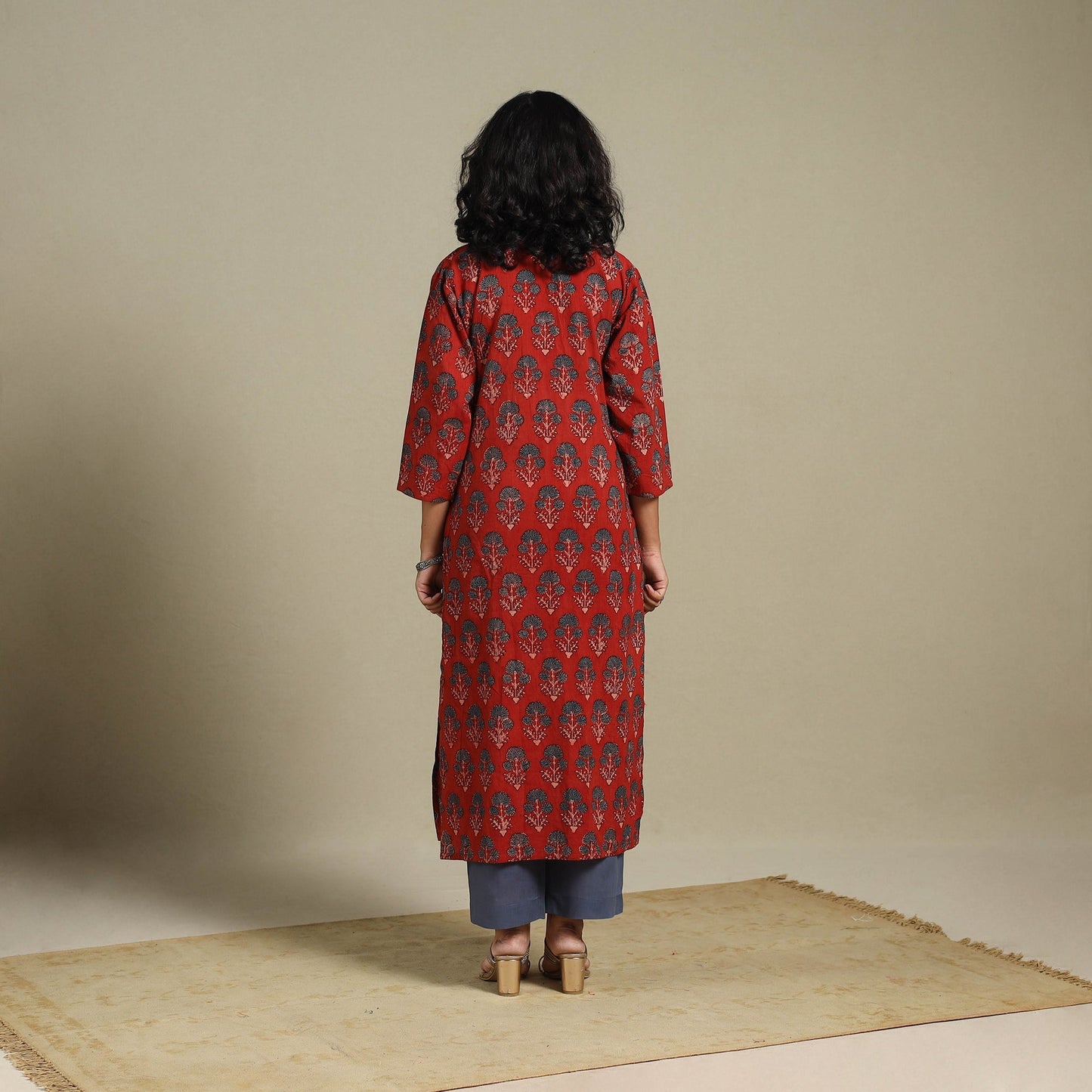 Natural dyed cotton straight kurta 13 - s - handcrafted