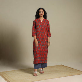 Natural dyed cotton straight kurta 13 - s - handcrafted