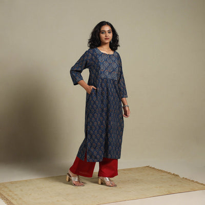 Natural dyed cotton straight kurta 15 - m - handcrafted
