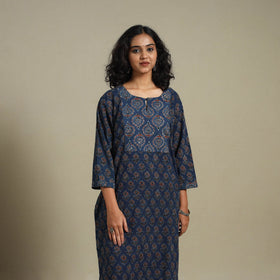 Natural dyed cotton straight kurta 15 - m - handcrafted