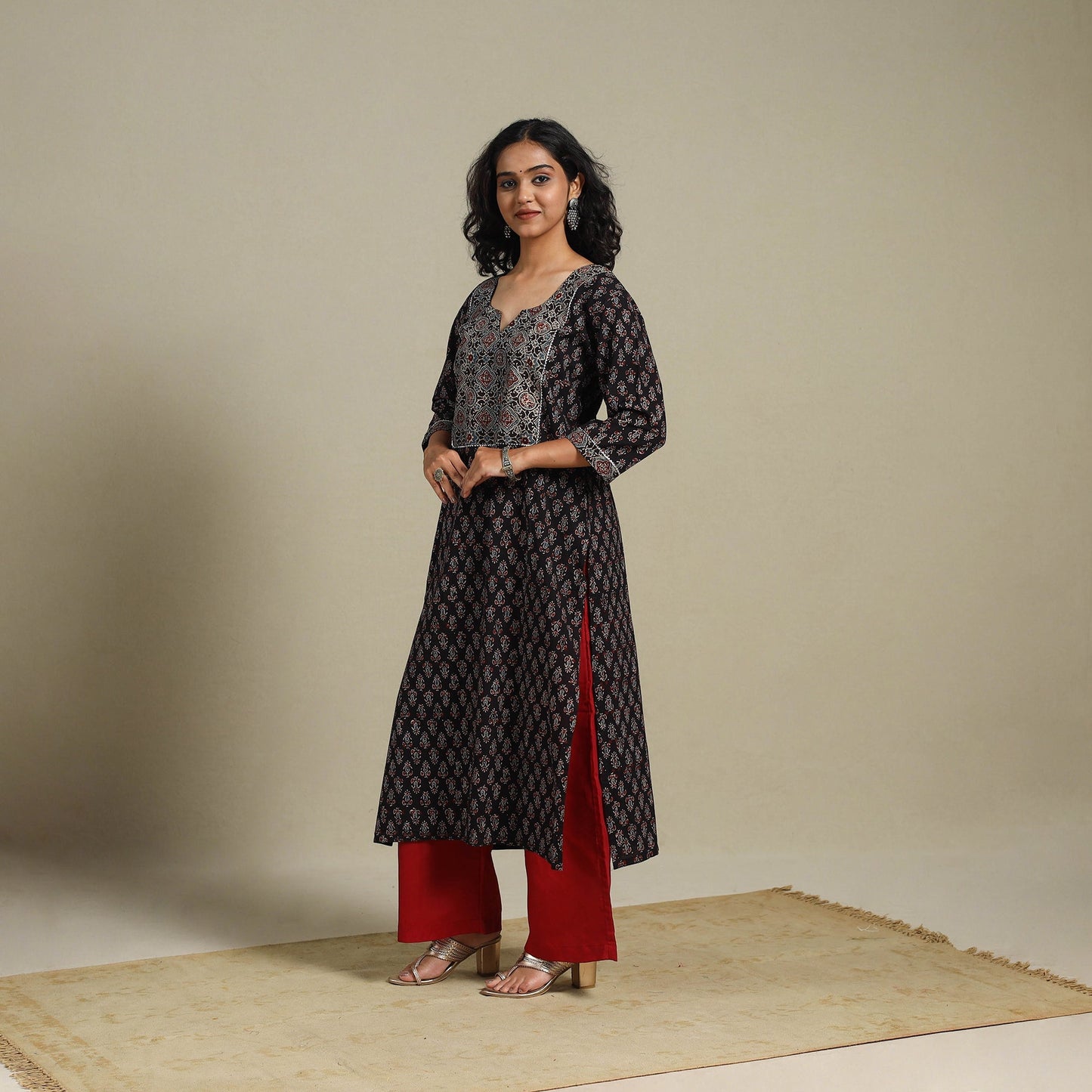 Natural dyed cotton straight kurta 16 - m - handcrafted