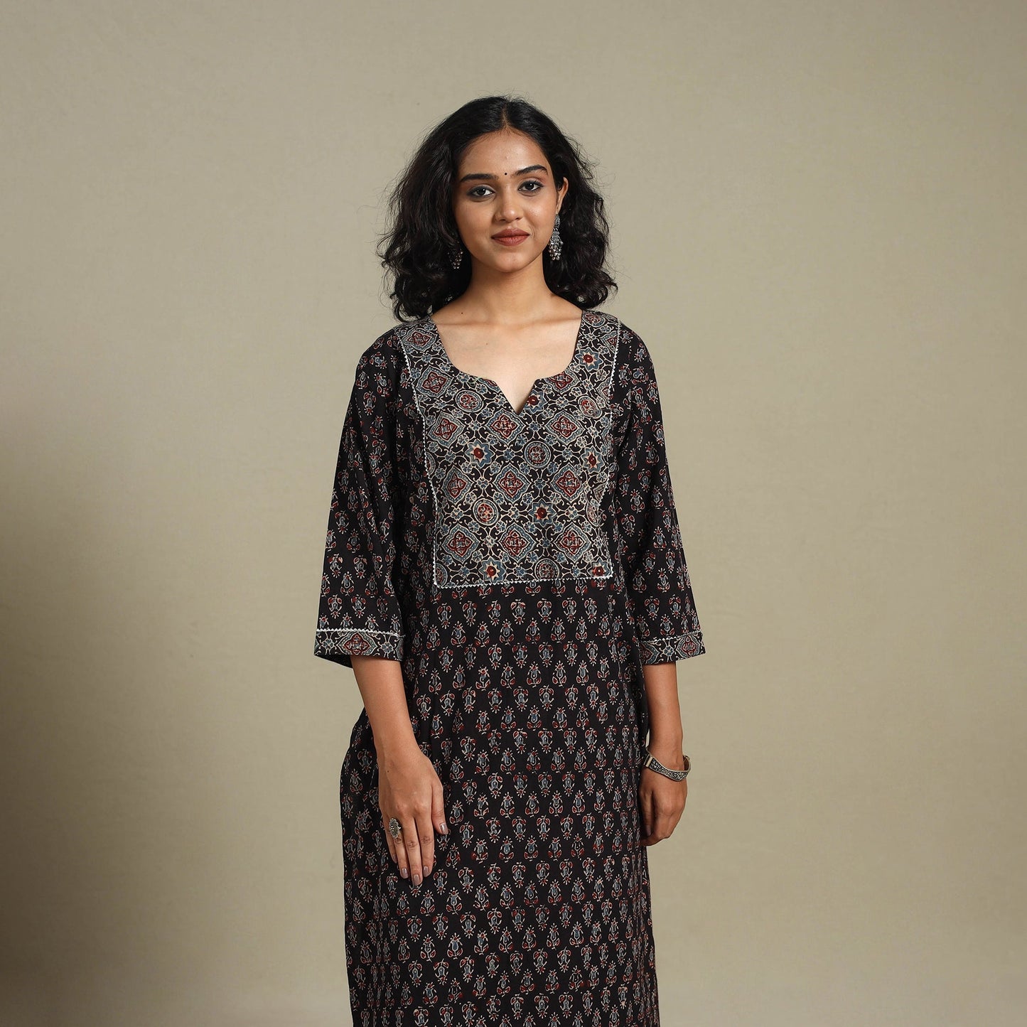 Natural dyed cotton straight kurta 16 - m - handcrafted