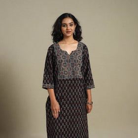 Natural dyed cotton straight kurta 16 - m - handcrafted