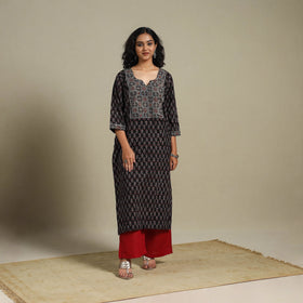 Natural dyed cotton straight kurta 16 - m - handcrafted