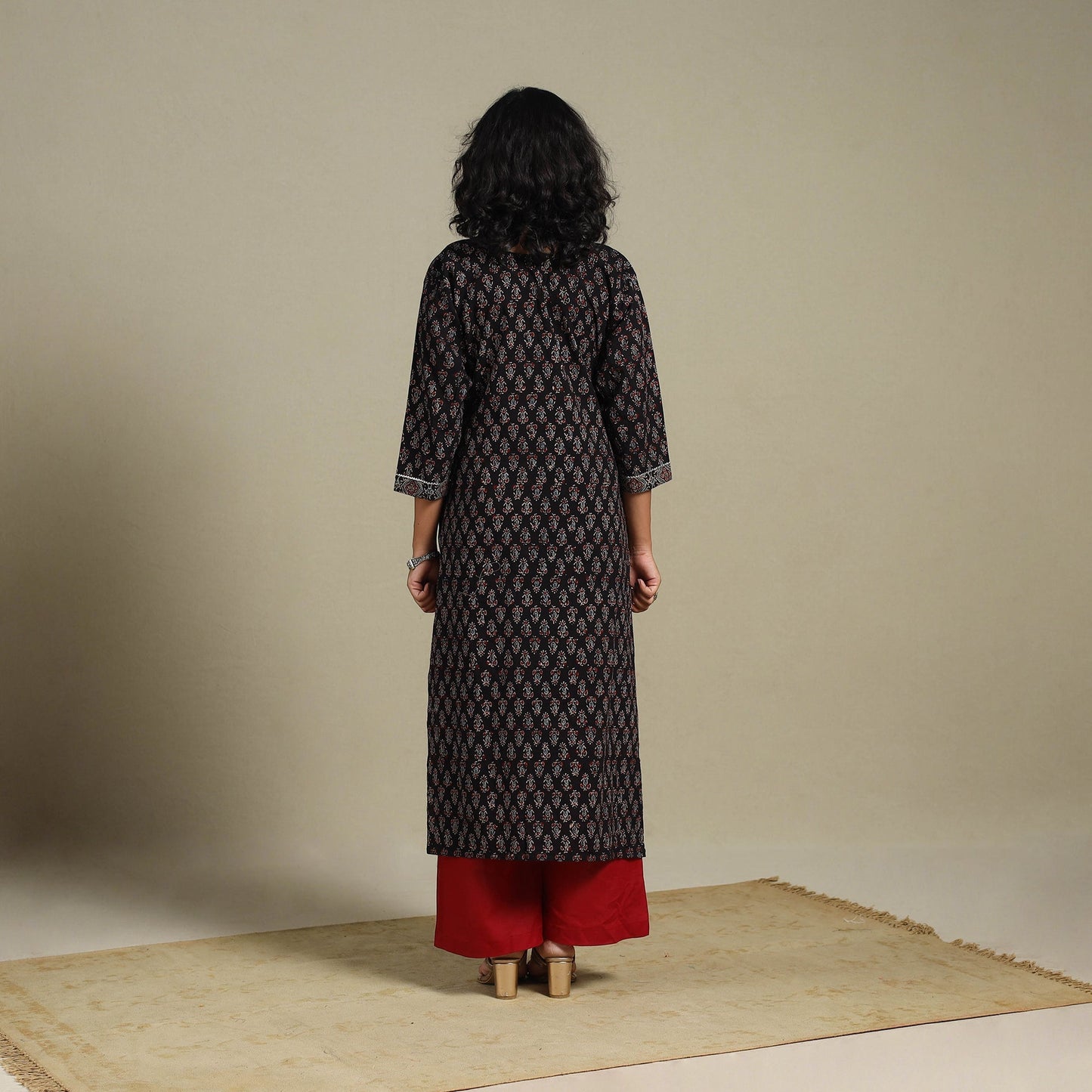 Natural dyed cotton straight kurta 16 - m - handcrafted