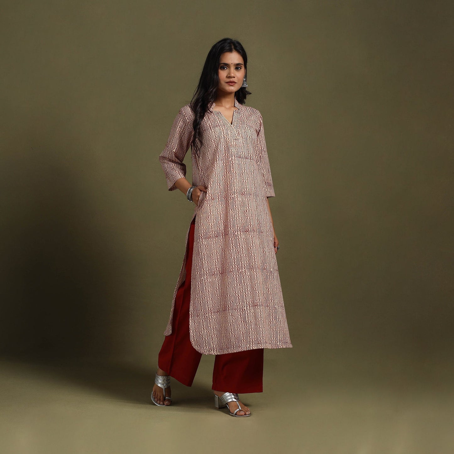 Block Print Natural Dyed Cotton Straight Bagru Kurta