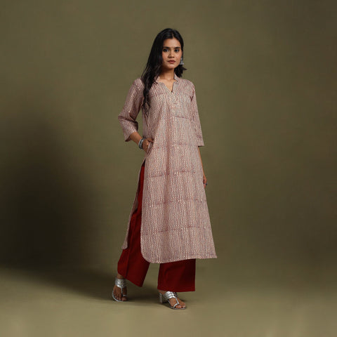 Block Print Natural Dyed Cotton Straight Bagru Kurta