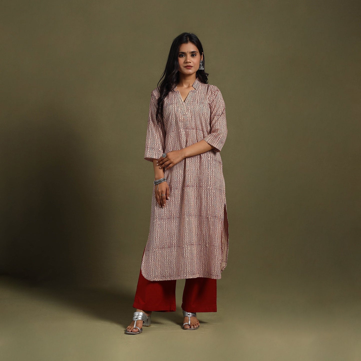 Block Print Natural Dyed Cotton Straight Bagru Kurta