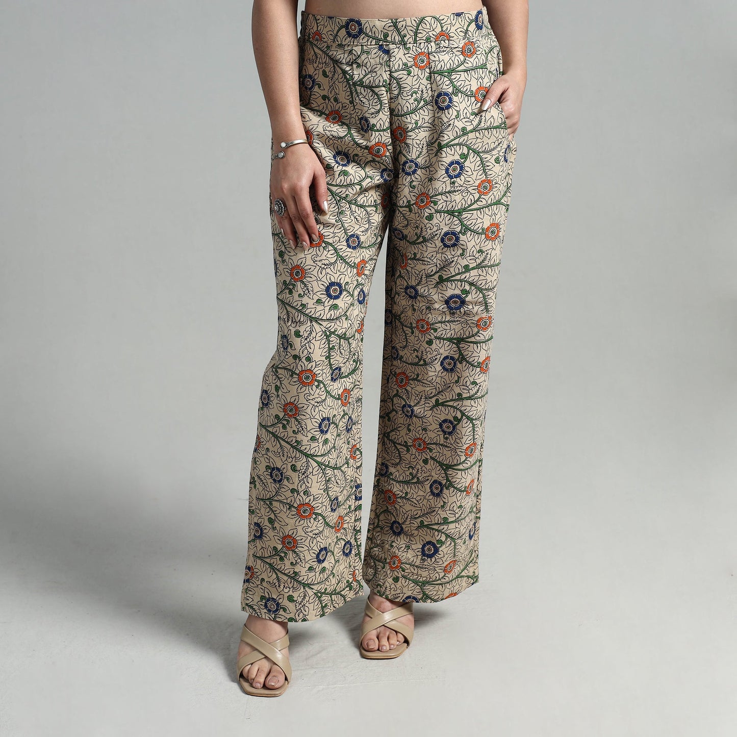 Buy Block Printed Cotton Pedana Kalamkari Palazzo