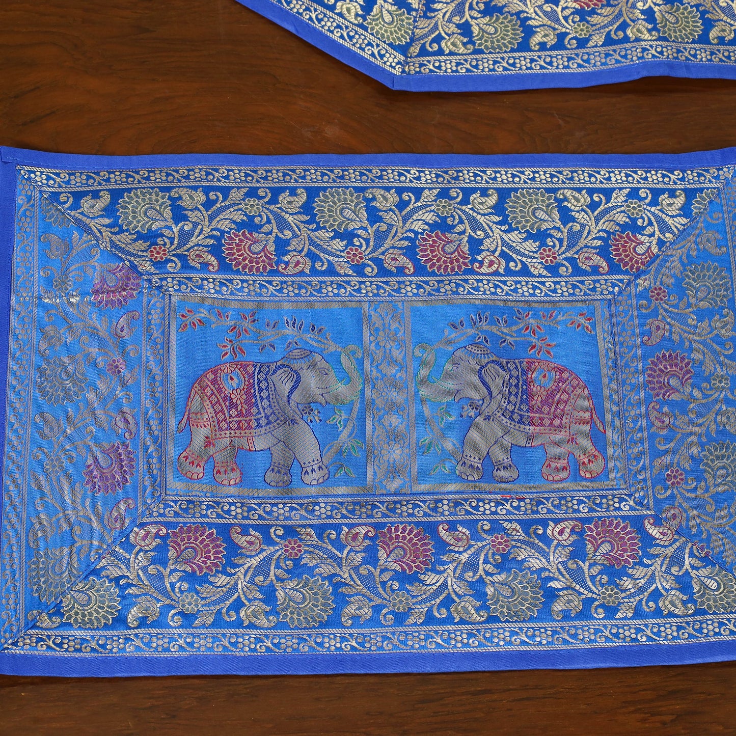 Blue - 13pc dining table linen set in brocade banarasi silk