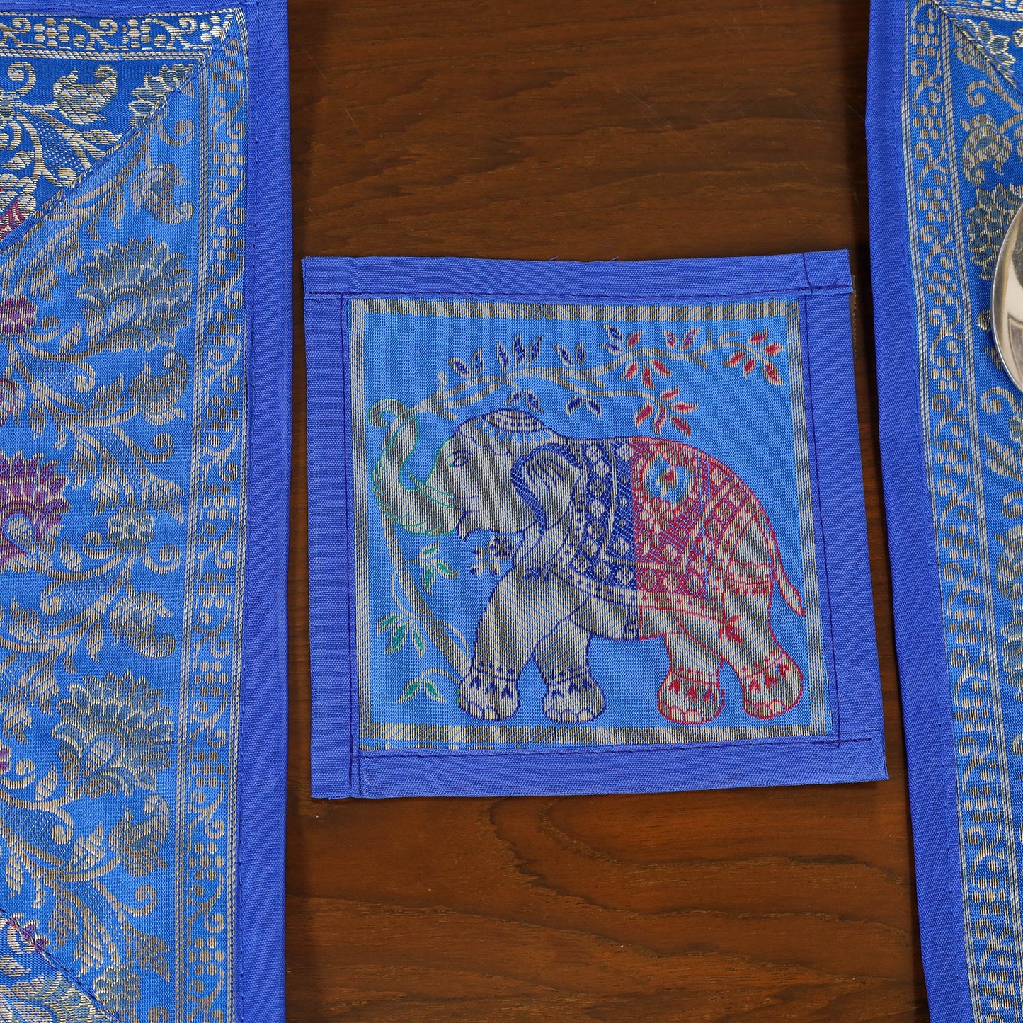 Blue - 13pc dining table linen set in brocade banarasi silk