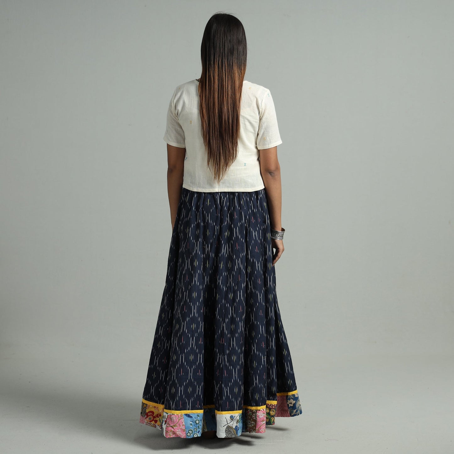 Blue - 24 kali cotton pochampally ikat skirt 02