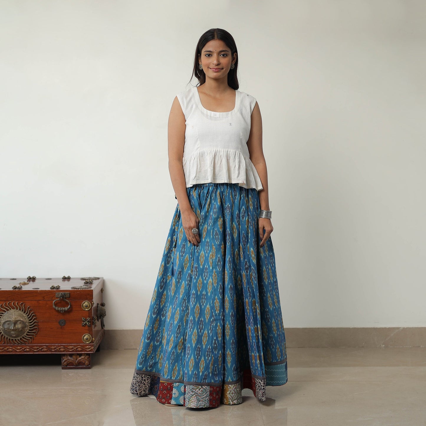 Blue 24 Kali Cotton Pochampally Ikat Skirt