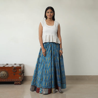 Blue 24 Kali Cotton Pochampally Ikat Skirt