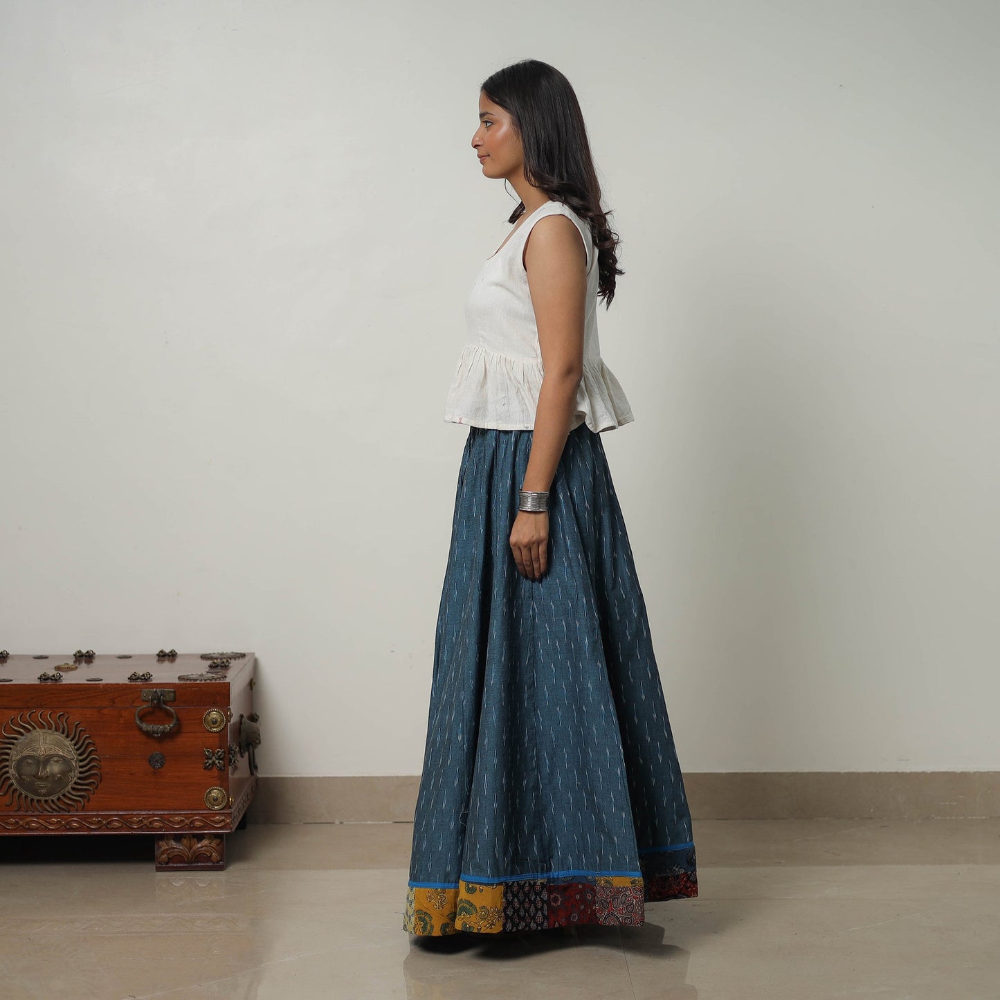 Blue - 24 kali cotton pochampally ikat skirt 27