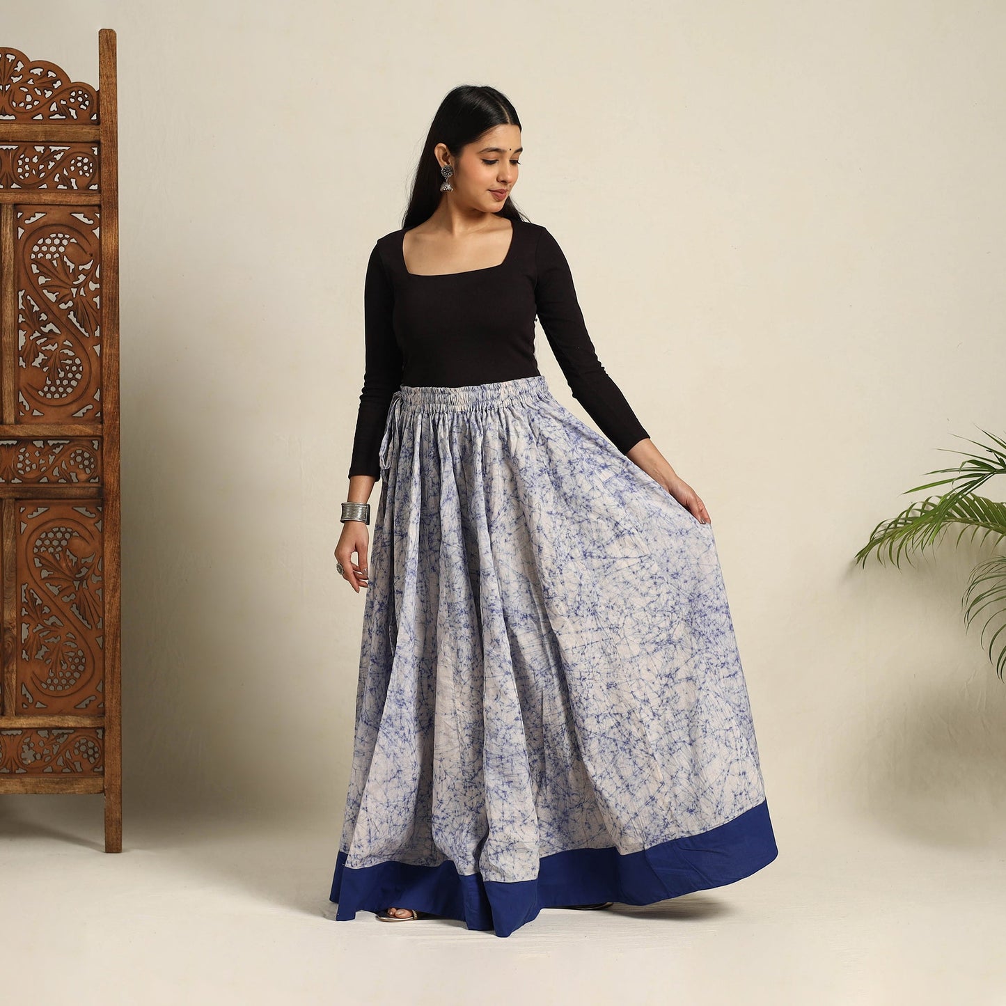 Blue 24 Kali Patchwork Batik Print Cotton Long Skirt